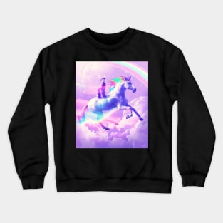 Kitty Cat Riding On Flying Unicorn With Rainbow Crewneck Sweatshirt